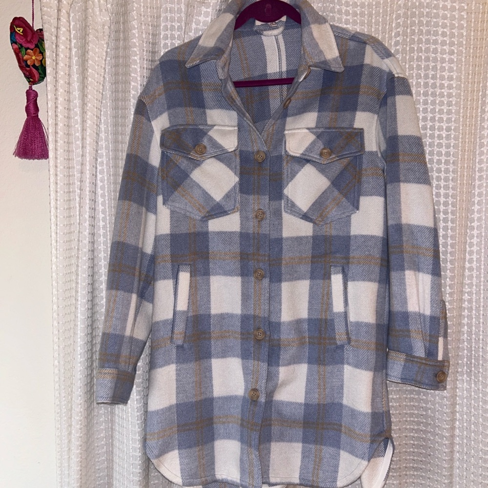 Workshop Republic Clothing Blue and Tan Plaid Utility Jacket